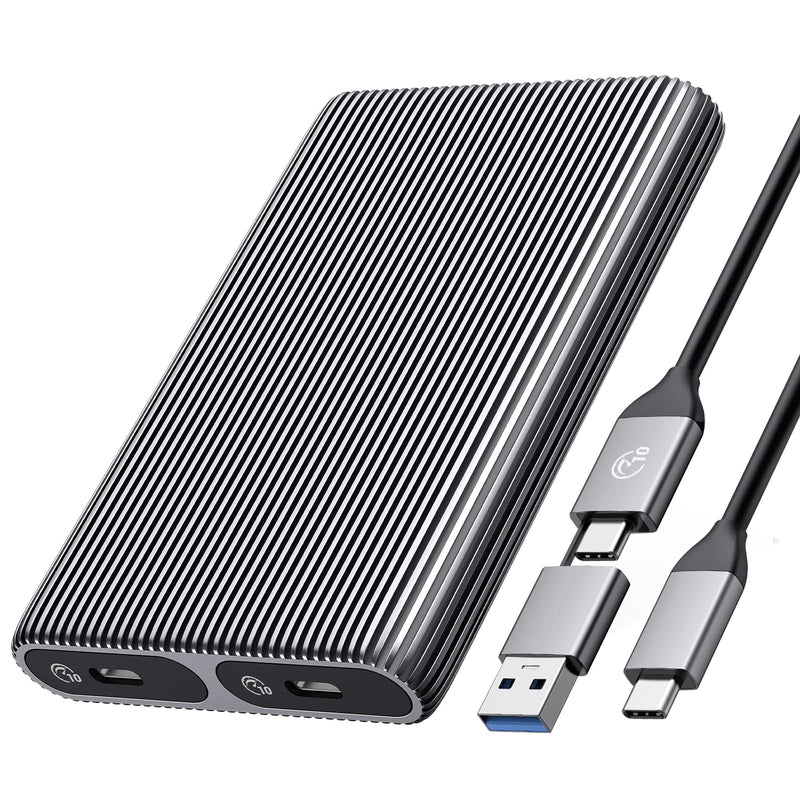 ORICO Dual M.2 NVMe SSD Enclosure, USB C to M2 Adapter for M Key PCIe 2230/2242/2260/2280 M.2 SSDs,Tool-Free Installation Aluminum M.2 Reader Support Trim and UASP up to 2x4TB