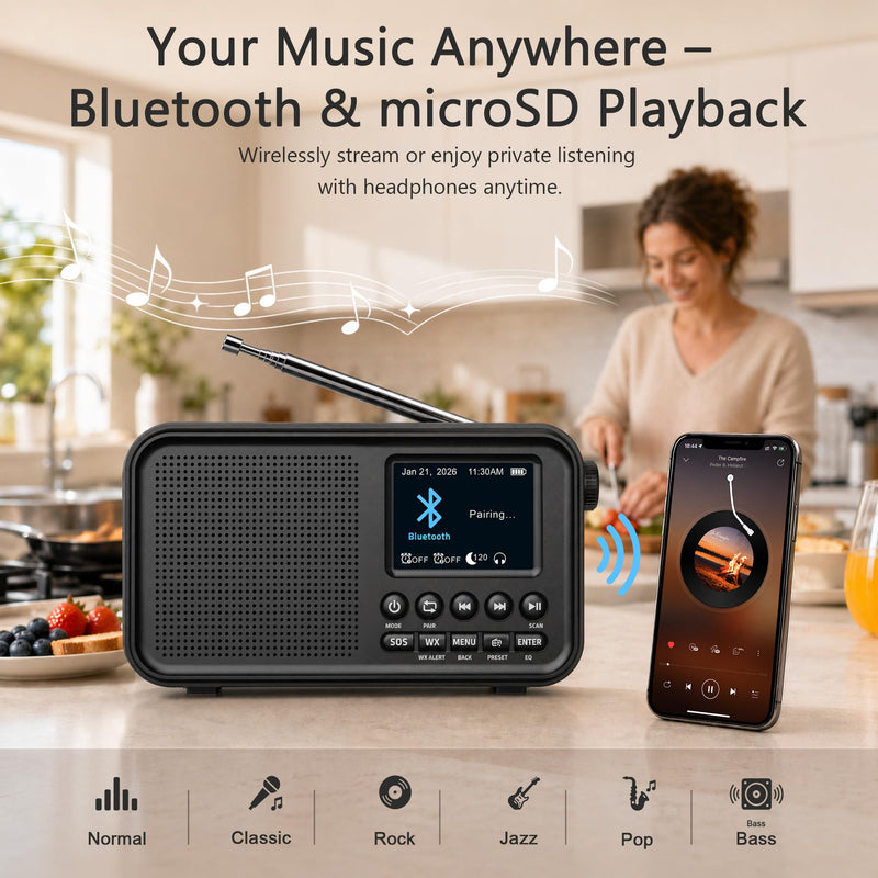Emergency Weather Radio Hand Crank Solar Battery Operated Portable AM/FM Shortwave Radio & Portable FM Bluetooth Radio
