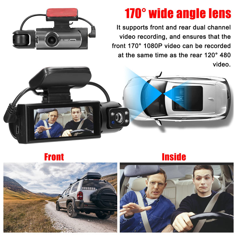 Multi-Language Dual Lens Car Video Recorder Auto Dash Cam Car Camera Recorder Night Viewing Motion Detection DVR 170 Degree Wide Angle Car Camcorder