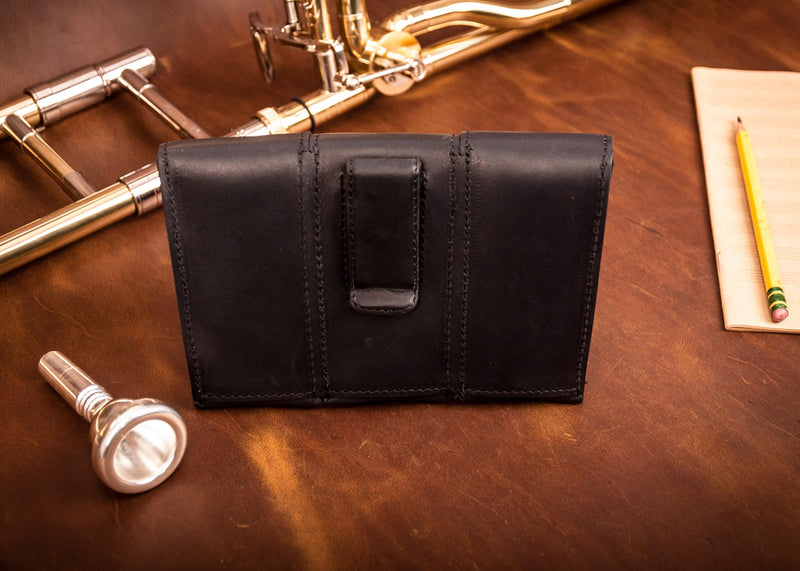 Trombone/Euphonium MOUTHPIECE HOLDER. Genuine leather carrying bag. Compact Mouthpiece Holder. Protection Case for Trombone/Euphonium Mouthpiece. Gift Idea Trombonist (Triple, Black) Triple