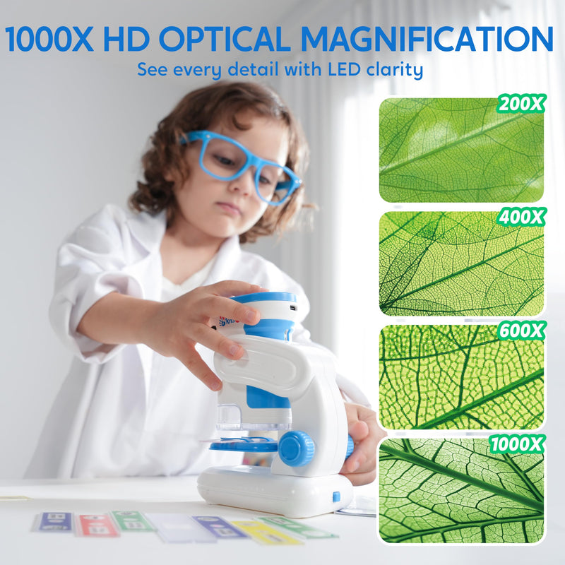 JOVA Klever Kits 2 in 1 Handheld Microscope for Kids, 1000X HD Digital Kids Microscope with 2.0'' LED Screen, Portable Pocket Handheld with Slides, 32G Card, Edu Gifts Toys for Ages 5-12