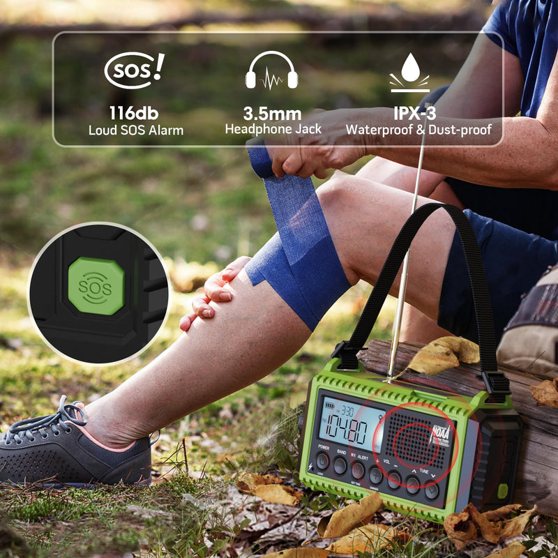Emergency Radio,5000 NOAA Weather Radio with AM/FM/NOAA/SW,SOS Battery Operated Radio,5 Way Powered Emergency Hand Crank Radio with USB Charger, Flashlight, Reading Lamp, Headphone Jack for Outdoor Green