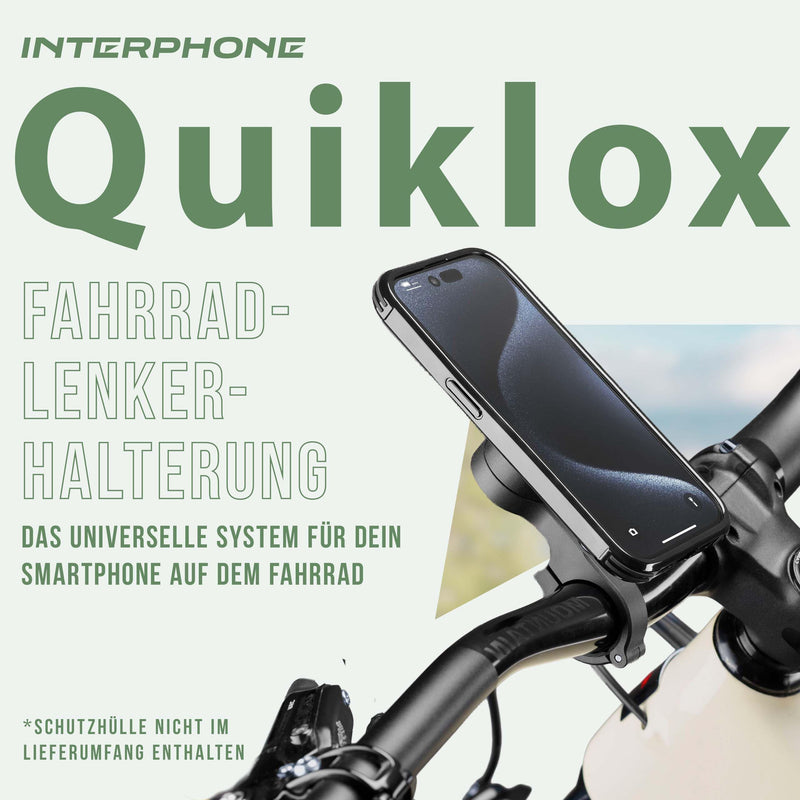 Interphone QUIKLOX Bicycle Mobile Phone Holder for Handlebar - Smartphone Holder for Road Bikes and Mountain Bikes - Bicycle Mount for Smartphone Compatible with Handlebars from 22 mm to 31.8 mm bicycle phone holder
