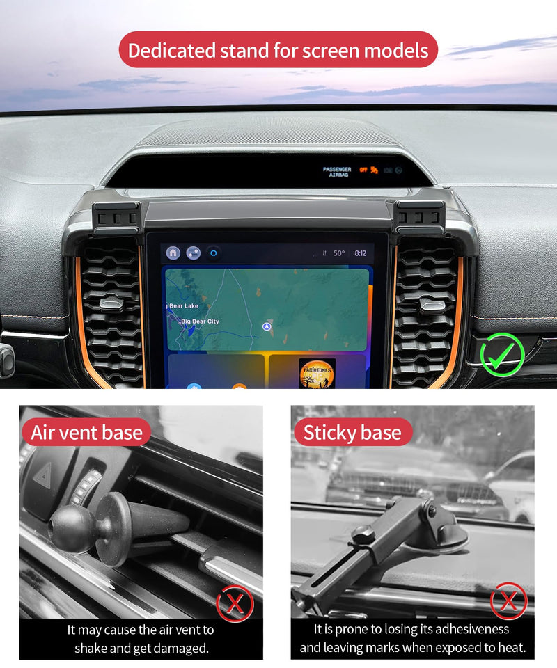 Auto Clamp Car Phone Holder for Ford Ranger 2024-2026, 12" Screen Mount | Universal Mechanical Clip Cell Phone Mount Accessories Fit iPhone Android,Automobile Cradle GPS Dashboard Navigation Bracket