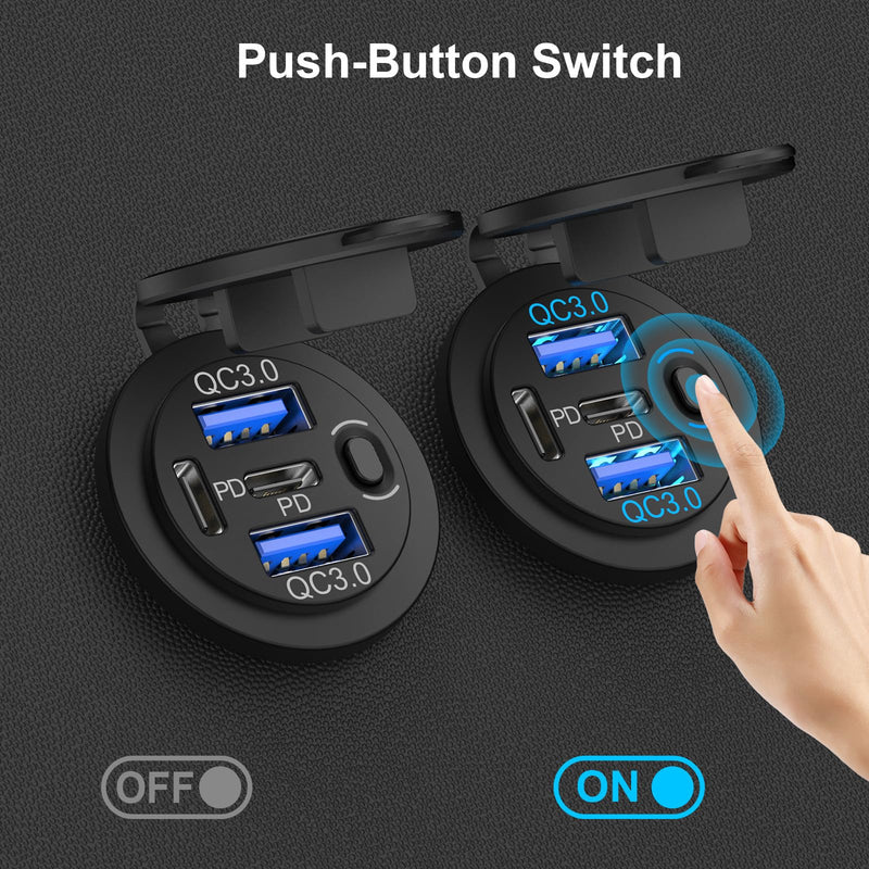 2 Pack 12V USB Outlet 4 Port Car Charger, 78W Super Fast Dual PD3.0 & QC3.0 Multiple USB Port for Car, USB C Cigarette Lighter Replacement 12 Volt Socket Waterproof for Marine Boat Motorcycle RV Golf pack of two