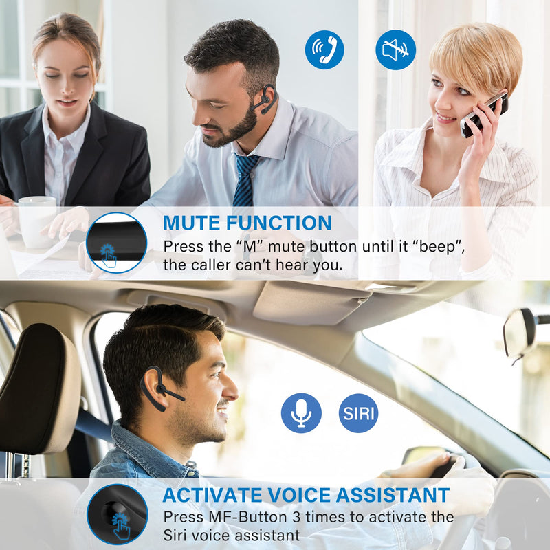 Bluetooth Headset, Dual Microphone Wireless Headset with USB Dongle for Computer, 45H Talking Time Compatible to Connect to Your PC Mac Works with MS Teams, Zoom