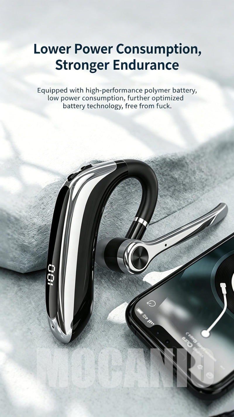 Wireless Bluetooth 5.3 Headset with ENC Noise Cancelling Mic, LED Display, 270° Rotatable Mic, Hands-Free Single Ear Bluetooth Earpiece for Trucker/Driver/Business, 12m Range, Dual Device Connect M80B
