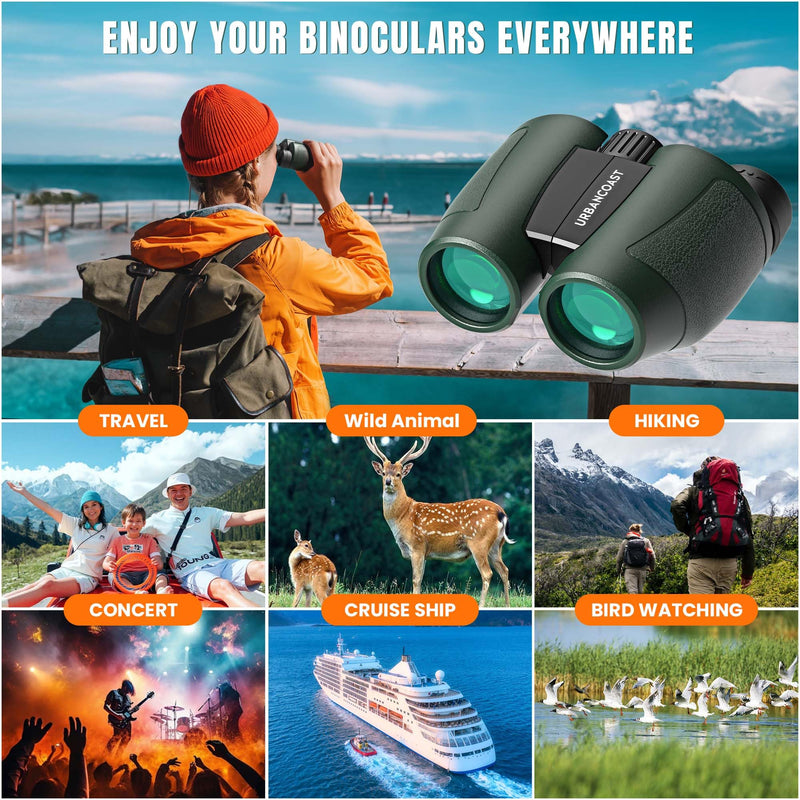12x32 Compact Binoculars for Adults - High Powered Lightweight Small Binoculars with Large View - Super Bright Waterproof Binocular for Bird Watching Travel Cruise Ship Hiking Sports Concert Dark Green