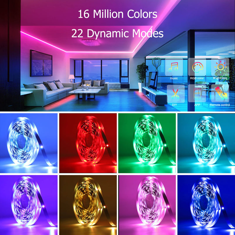 65.6ft LED Lights for Bedroom, Music Sync RGB LED Strip Lights with APP & Remote Control, Luces LED para Cuarto, Bluetooth LED Lights for Room, Home Decoration 65ft