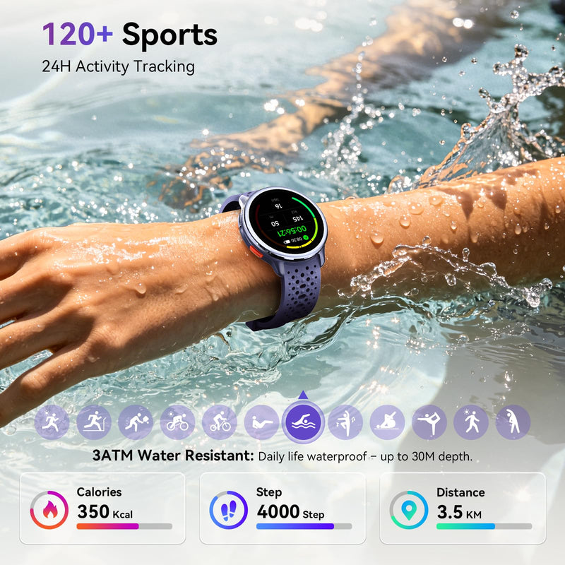 Smart Watch for Women/Men, Answer/Make Call, 1.27" Ultra-HD Screen Smartwatch for iPhone & Android, 3ATM Waterproof Fitness Tracker with Heart Rate/Sleep/SpO2 Monitor, 120+ Sport Modes, 2 Bands Purple