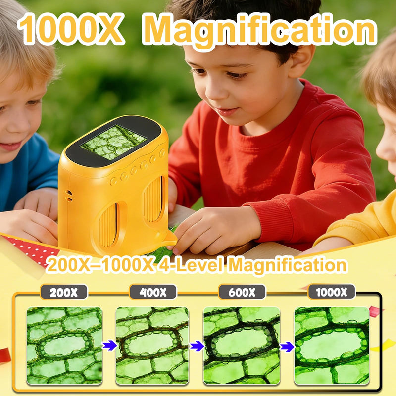 [AUSTRALIA] - 1000X Digital Microscope for Kids & Binoculars,Handheld Kids Microscope with 2.0" Screen,Rechargeable USB Portable Microscope,STEM Education Toys Christmas Birthday Gifts for Kids Boys Girls Ages 4-12 Yellow 