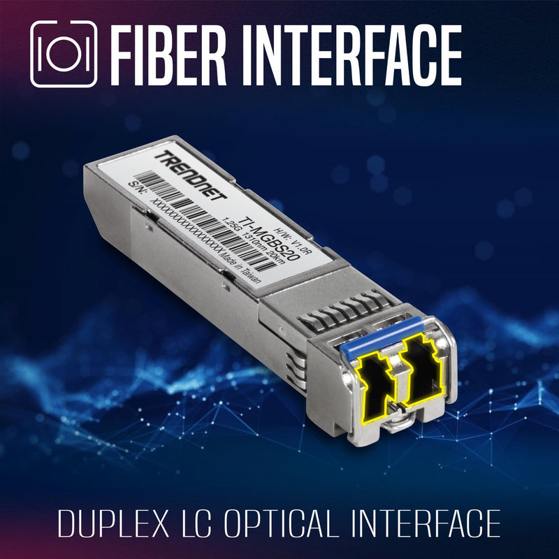 TRENDnet TI-MGBS20, 1000Base-LX Industrial SFP Single- Mode LC Module (20km), Lifetime Protection