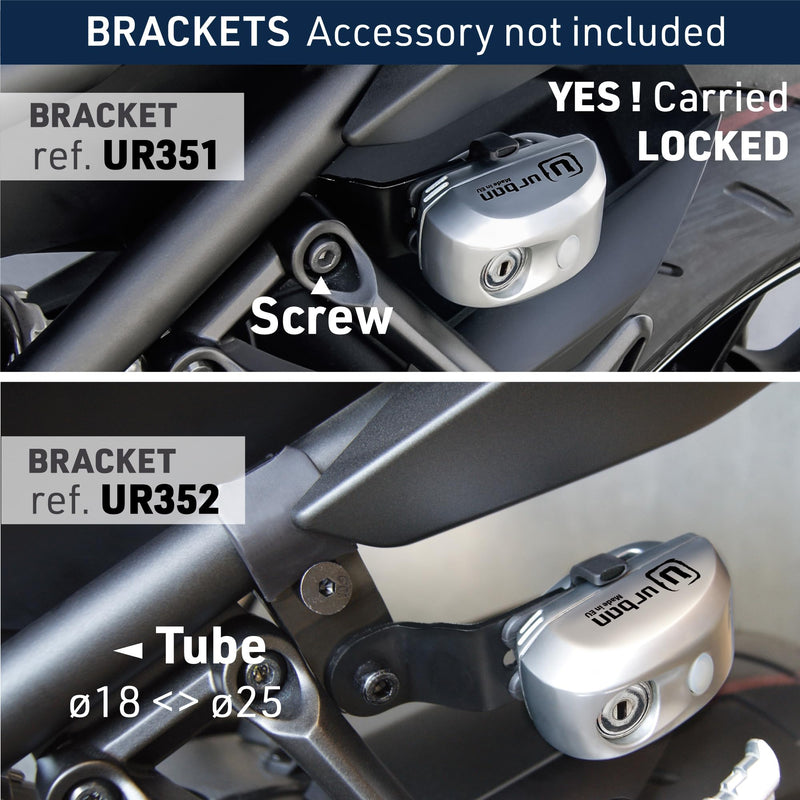URBAN UR22 Alarm Disc Lock 120db ON/Off, Warning Function A+ Sensitivity Replaceable Alarm Module, High-end Waterproof, Longlife Battery, Electronic Reminder, Can be Carried with Bracket, Universal Metal