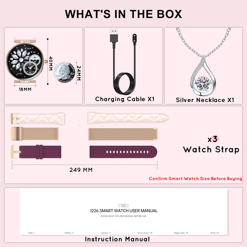 Smart Watch for Women for Android iPhone 3 Band 1.19” Small AMOLED 2000 Nit | Fitness Tracker Bluetooth Call/Heart Rate/SpO2/Sleep Monitor, DIY Dial, 120+ Sports Modes IP68 Waterproof, Rose Gold 1-Rose Gold