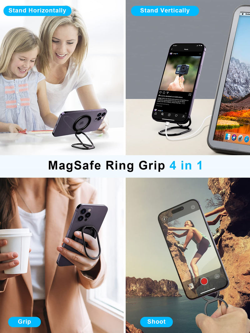 【2024 Upgraded】 Mag Safe Phone Ring Holder, SUPERONE Adjustable Magnetic Kickstand & Removable Phone Grip Compatible with Wireless Charging Only for iPhone 15 & 14 & 13 & 12 Series - Black
