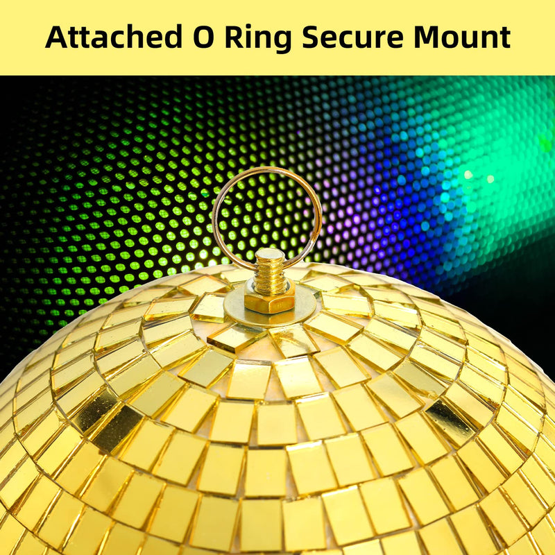 8 Inch Hanging Mirror Disco Ball: Gold Disco Balls Decorations Mirror Ball with Hanging Ring for Party Decor Home Events DJ Parties