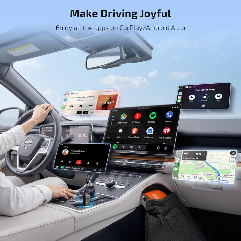ByteWave Wireless Android Auto & CarPlay Adapter 2-in-1 Converts Wired to Wireless 2025 Upgraded, Plug-and-Play Dongle with Low Latency, Connect for iOS10+/Android 11+ Cars - Brown