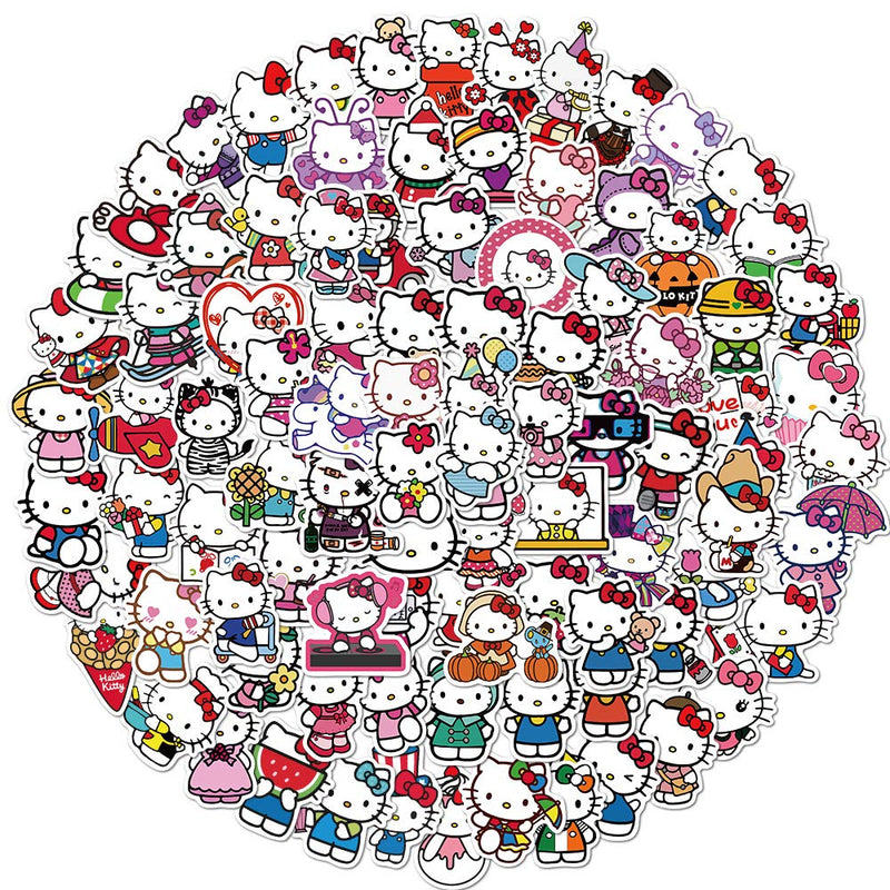100Pcs Hello Kitty Stickers Pack Kitty White Theme Waterproof Sticker Decals for Laptop Water Bottle Skateboard Luggage Car Bumper Hello Kitty Stickers for Girls Kids Teens