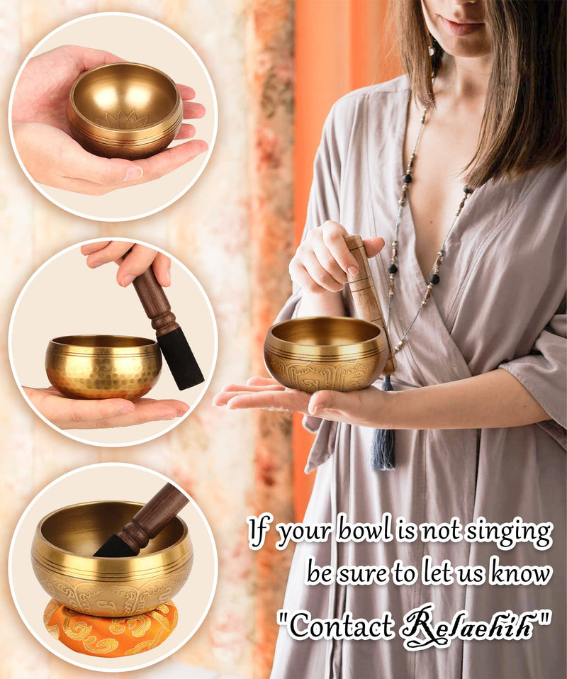 2Pack Tibetan Singing Bowls Set-100% Handmade in Nepal Sound Bowl Meditation Set for Meditation, Yoga, Chakra, Meditation Gifts, Unique Gifts for Women (Blue, 3.15 + 4 inch) Blue