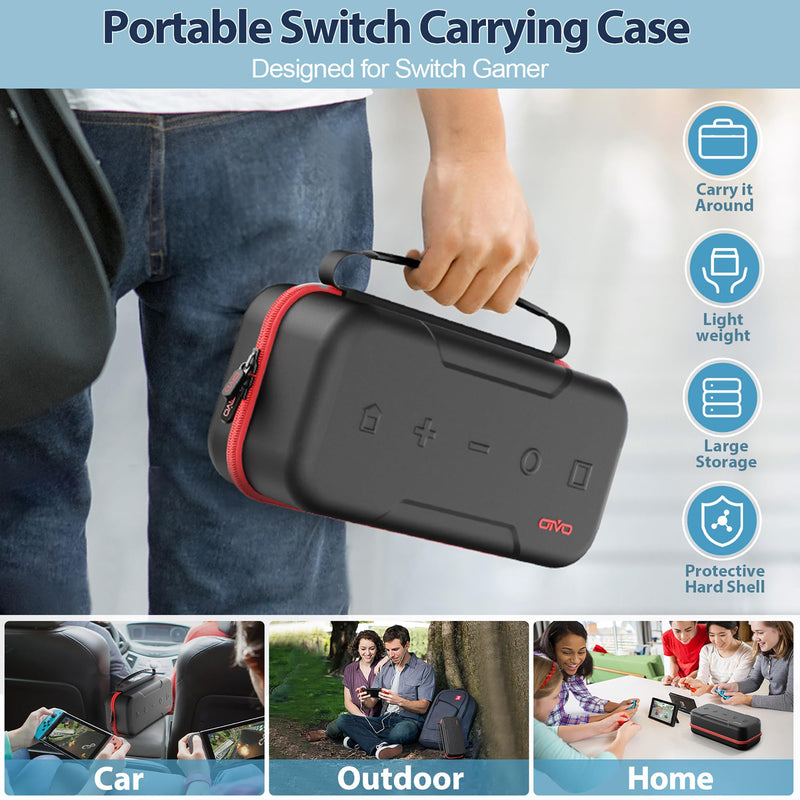 Switch OLED Carrying Case Compatible with Nintendo Switch & Switch OLED, Portable Switch Travel Carry Case Fit for Joy-Con and Adapter, Hard Shell Protective Switch Pouch Case with 20 Games, Red