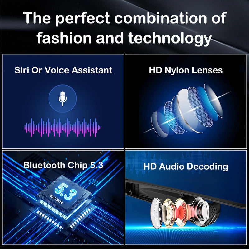 Smart Glasses for Men Women Bluetooth 5.3 Sunglasses Polarized Open Ear Music Frameless Sunglasses Gradient Lens Blue
