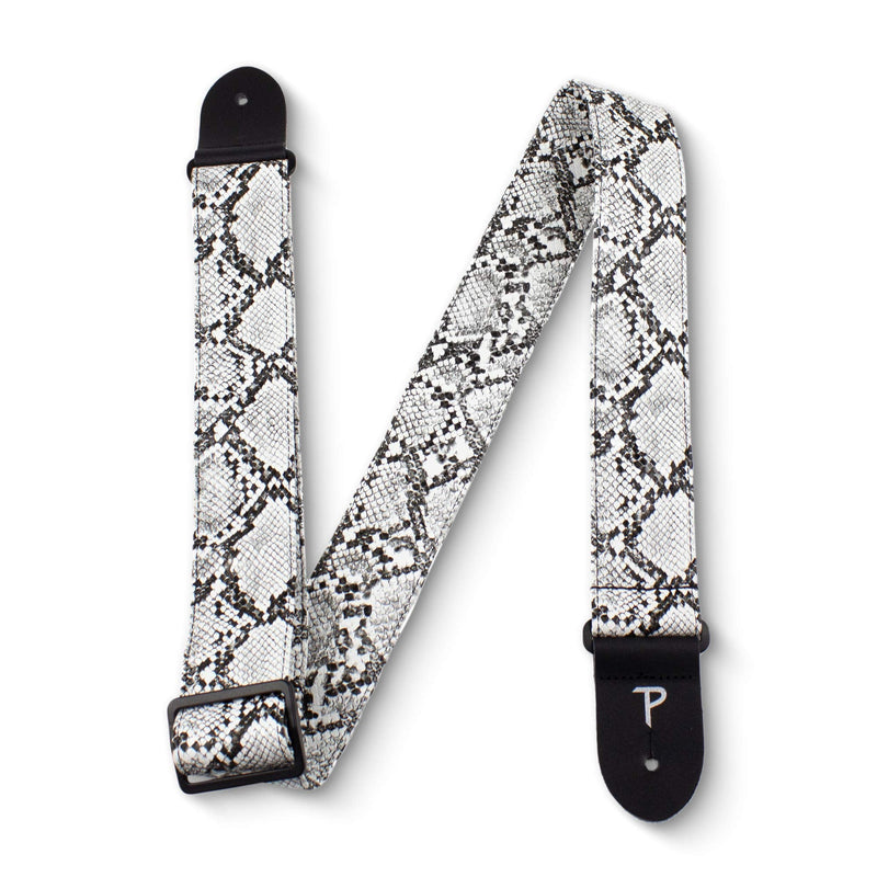 Perri’s Leathers Faux Snake Skin Guitar Straps, 39" - 58", White, Jacquard Patterned, Adjustable Length, Leather Ends, Non-Slip & Durable, Electric, Bass, Acoustic Guitar Strap 39" to 58"
