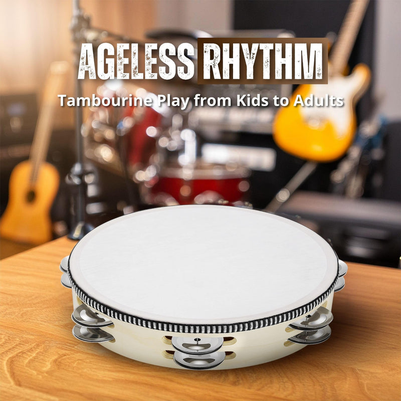 [AUSTRALIA] - Flexzion Wood Handheld Tambourine for Adults 8-Inch Double Row 8-Pair Jingles (Wood) - Percussion Round Tamborines Musical Instrument with Metal Zills 8 Inch Double Row - Wood 