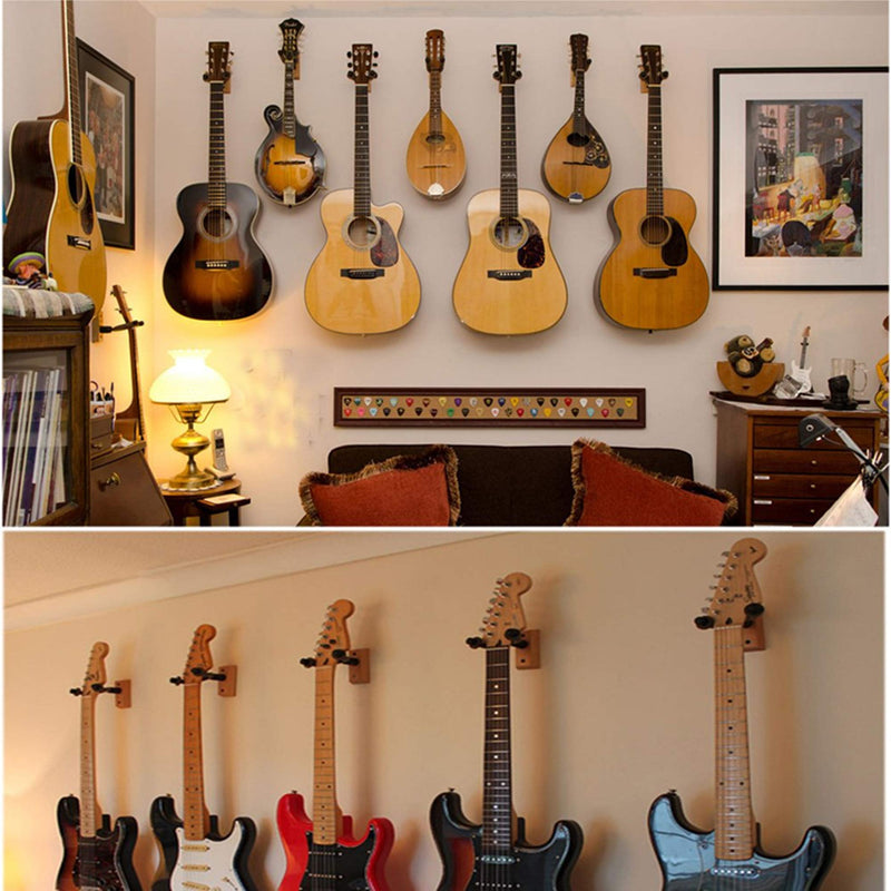 Guitar Hanger Wall Mount 6 Pack, Hardwood Guitar Wall Hangers Hooks Holder Stand Display with Screws - Easy to Install - Fits Bass, Mandolin, Banjo