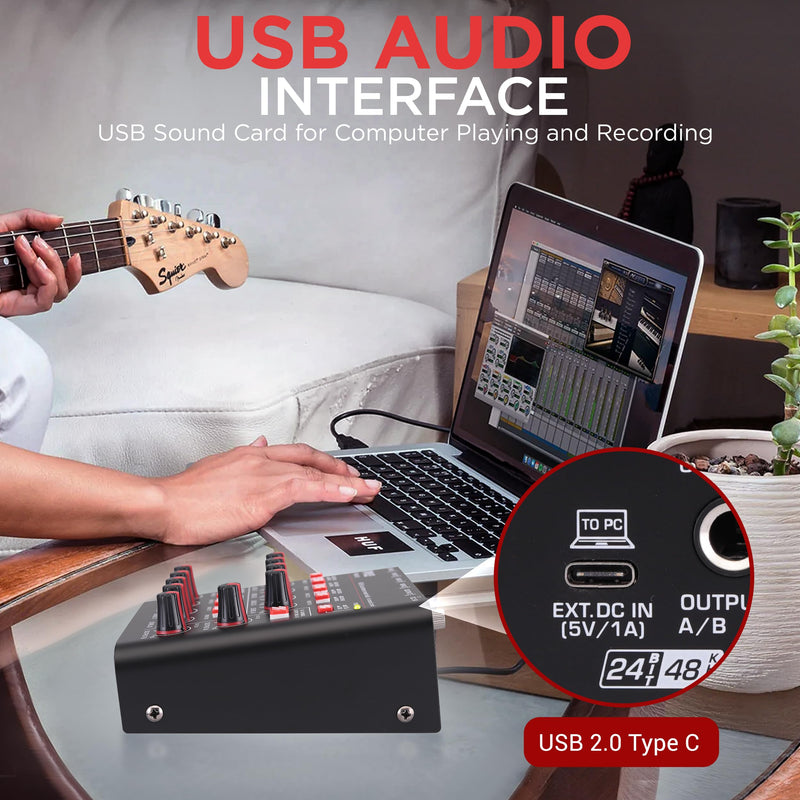 Pyle 8-Channel Wireless BT Streaming Mini Line Mixer with USB Audio Interface - 8 Mono/Stereo Switching Inputs | Ultra-low Noise Design with High Headroom | Built-in USB Sound Card - PMAX8