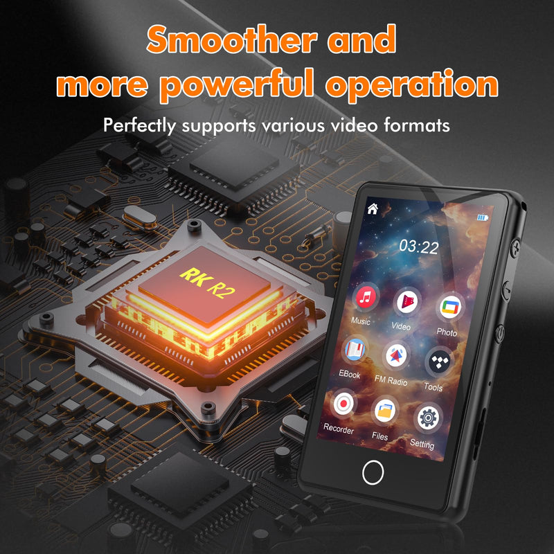 [AUSTRALIA] - 80GB MP3 Music Player with Bluetooth, 3-inch Portable MP4 Player Support All Formats Video with Built-in Speaker, FM Radio, Video, E-Book, Recording. Expandable up to 256GB, Black 