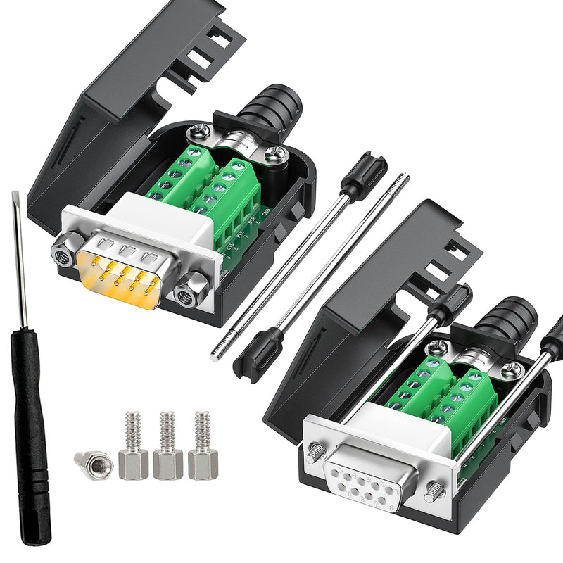 Connector DB9 Serial Adapters D-SUB 9-pin RS232 RS485 Adapter to Terminal Connector Signal Module with Bolts Nuts and Screwdriver (1PCS Male+1PCS Female) Male+Female (bolts and nuts)