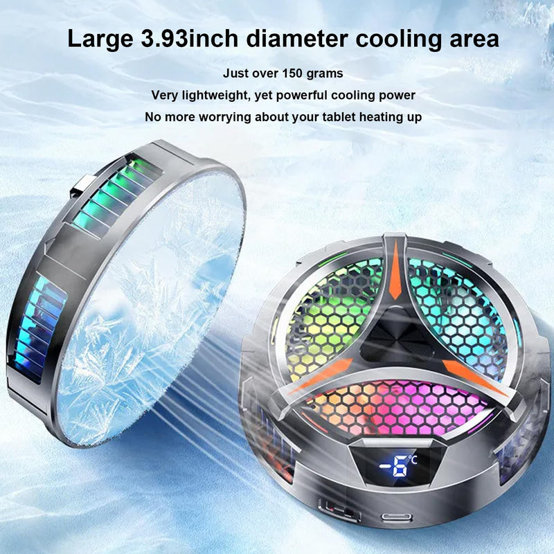 iPad Cooler Magnetic Tablet Fan Cooler with LED Display for MacBook/Surface pro/Samsung Tab/Steam Deck,Universal Semiconductor Radiator for Desk Work, Gaming, Streaming Live, Watch Movie, Black