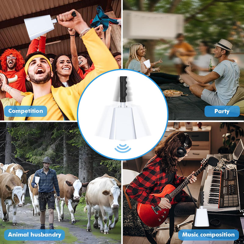 10 Inch Cowbell with Handle, Noise Maker Cow Bell, Steel Cheering Bell for Sports Events Graduations Party Chimes, Percussion Musical Instrument (White 2 PCS) White 2 PCS