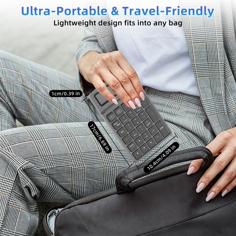 2-in-1 Wireless Bluetooth Number Pad, Bluetooth 5.0 & 2.4G Numeric Keypad with Calculator & Adjustable Screen, USB C Rechargeable Numpad for Laptop, Mac, iMac, Windows,Tablet, PC Desktop - 33ft Range