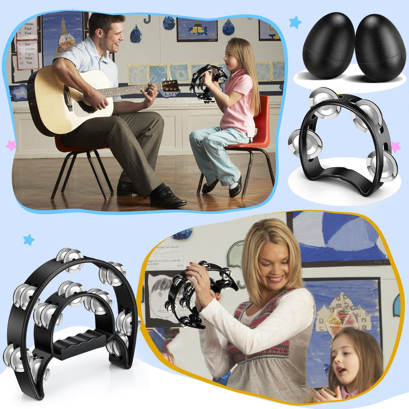 7 Pcs Tambourines for Adults, Metal Jingles Hand Held Percussion Half Moon Tambourine Foot Tambourine Sand Hammer Egg Shakers for Church KTV School Party Music Supplies