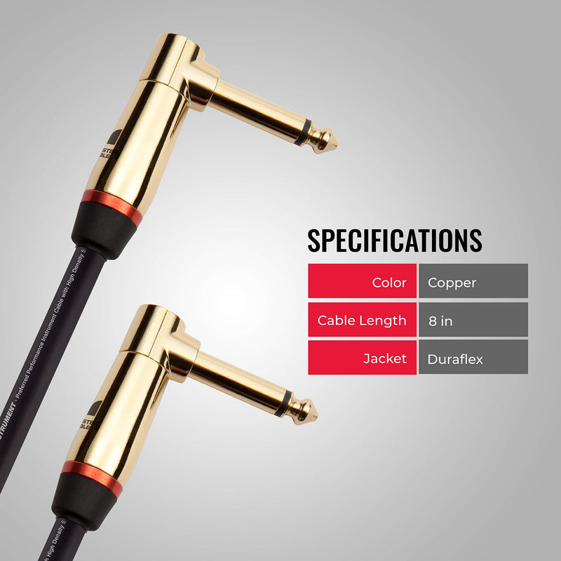 Monster Prolink Rock Instrument Cable - 8 in Right Angle to Right Angle for Electric Guitar - 95% Copper Braided Shielded