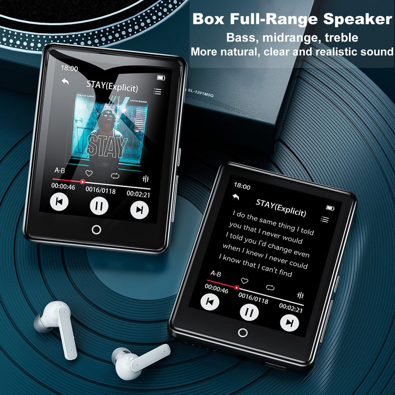 64GB MP3 Player with Bluetooth 5.3, 2.8-inch Touchscreen, Speaker, 18 Soothing Sounds Built-in, Shuffle Repeat Portable Music Player with FM Radio, Voice Recorder, Support 128GB Micro SD Card Black