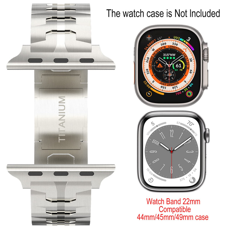 Band for Apple Watch, Titanium Metal Band 49/45/44/42mm for Apple Watch Ultra 2 /Series 9/8/7/6/5/SE, Wider Band for Men grey