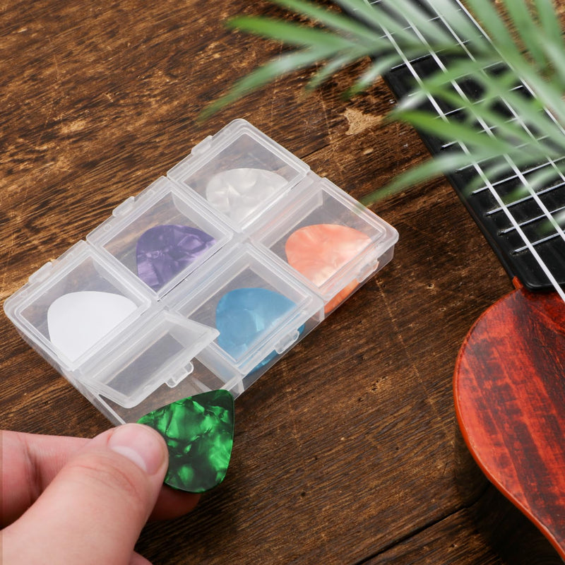 Guitar Pick Case, Clear 6-Grid Guitar Pick Holder Guitar Pick Storage Box 60 Capacity Guitar Pick Display Case for Guitar Players Lovers, Only Storage Box