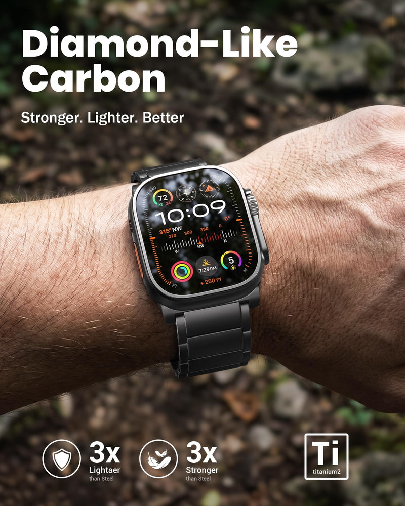 LULULOOK Titanium Ultra 3/2/1 Watch Band for Apple Watch Bands for Men 49m | Titanium Metal Band for Men, Security Folding Clasp, DLC Coating & Adjustable Link Fit fits wrists 5.9–8.5 inches(150–215mm) Black