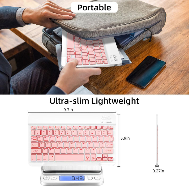 XIWMIX Ultra-Slim Wireless Bluetooth Keyboard-7 Colors Backlit Universal Rechargeable Portable Keyboard for iPad Pro/Air/Mini/iPad 9.7/iPad 10.2/Samsung Tablet & Other iOS Android Windows Devices-Pink light pink backlit