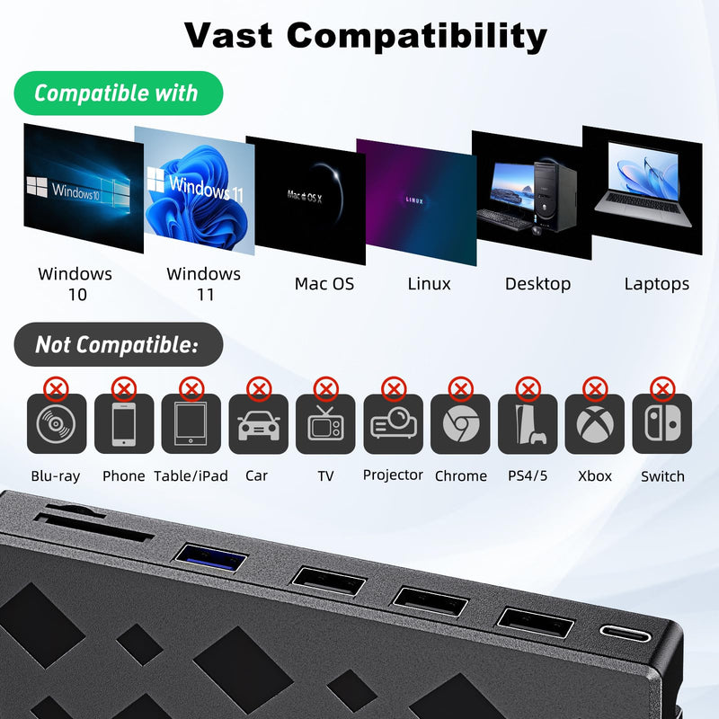 [AUSTRALIA] - 8-in-1 External DVD Drive USB 3.0 Type-C CD Burner with SD/TF Card Reader & USB Hub, Plug & Play Portable CD/DVD +/-RW Drive for Laptop Desktop PC, Compatible with Windows Mac OS, Linux 8 IN 1 Diamond Shape 