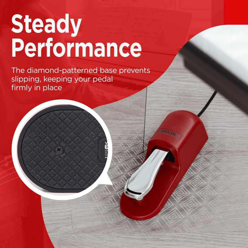VALDI BP-3 Sustain Pedal - Universal Pedal for Keyboard Piano, Digital Pianos, MIDI Keyboards & Synths - Conversion Switch for All Brands - 1/4'' Jack, Anti-Slip Design, Extended Cable (RED) RED