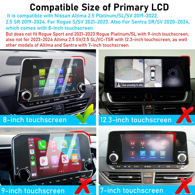 TTCR-II Navigation Display Screen Protector For Nissan Altima 2019-2021 and For Sentra 2020-2021, Console Touchscreen Protector With 8-Inch, Tempered Glass Protective Film (For 8" Altima/Sentra) For 8" Altima/Rogue/Sentra