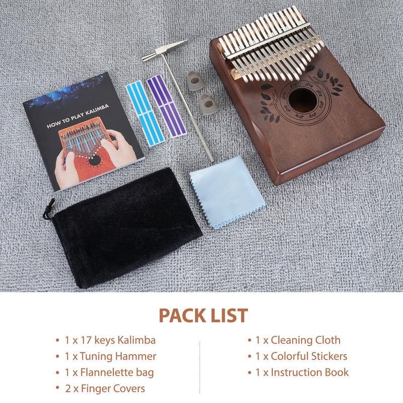 [AUSTRALIA] - LEKATO Kalimba 17 Keys, Solid Wood Thumb Piano Portable Mbira Finger Piano Beginners C Key with Music Book, Tuning Hammer, Storage bag, Christmas Gift for Children/Teenagers/Music Lovers Retro Brown 