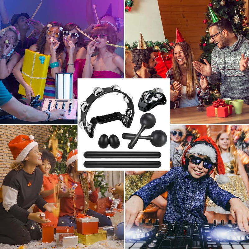 [AUSTRALIA] - 8 Pcs Tambourines for Adults Metal Jingles Half Moon Tambourine, Foot Tambourine, Wood Rhythm Sticks，Egg Shakers, Sand Hammer, Hand Percussion Instrument Set for Party, KTV 