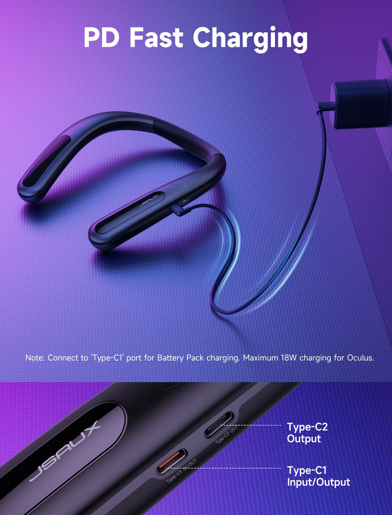 JSAUX Battery Pack for Meta Quest 2/3, 10000mAh PD Fast Charger Battery Pack (Extra 4-6 H Playtime), VR Extend Power Accessories, Compatible with Oculus Quest 2, Meta Quest 3, PSVR 2, Pico 4 and More Black