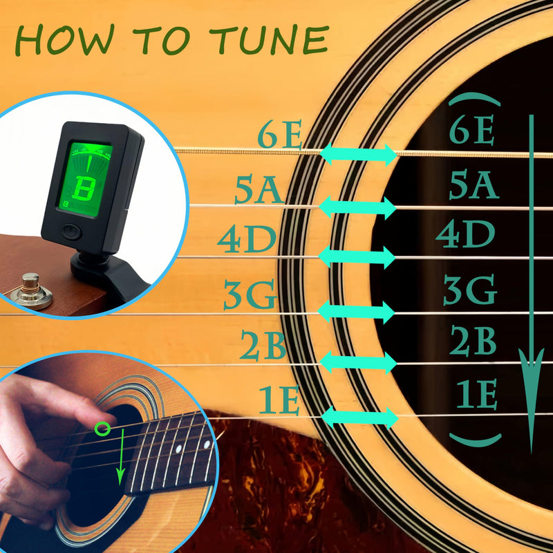 40pcs Guitar Picks,Guitar Tuner Clip on Chromatic Digital Tuner, Guitar tuner, Guitar Picks, Suitable for acoustic guitar, electric guitar, bass (0.46 0.71 0.96 1.2mm)