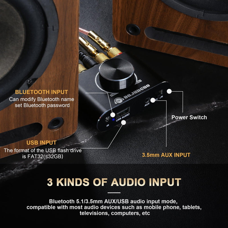 X50H Bluetooth Amplifier 50W+50W Power Output with Remote Control, 2.0 stereo Bluetooth amplifier, Using TPA3116D2 HiFi Amplifier Chip, (includes a 19V4.74A DC power adapter) X50H(50W+50W)