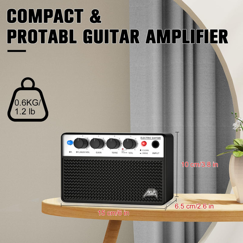 [AUSTRALIA] - AKLOT Mini Bass Amp Small Bass Guitar Amplifier 10W Portable Recharged Electric Bass Amp BT Speaker with Dual Channel & Aux in Jack Black 